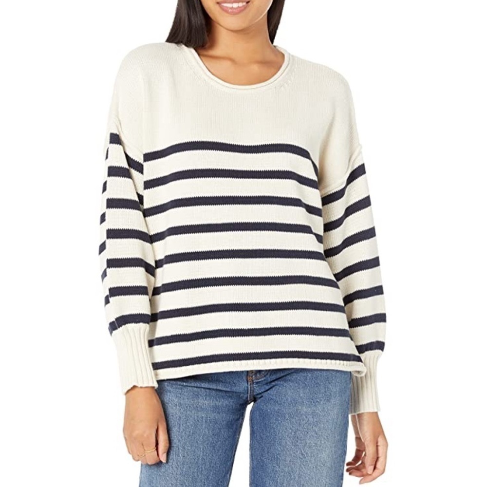 Madewell Conway Pullover Sweater Cream With Green Stripes Size XS
